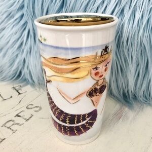 Starbucks, Ceramic, Travel Mug, Collectable, 2016, Mermaid, Gold Lid, 12 oz